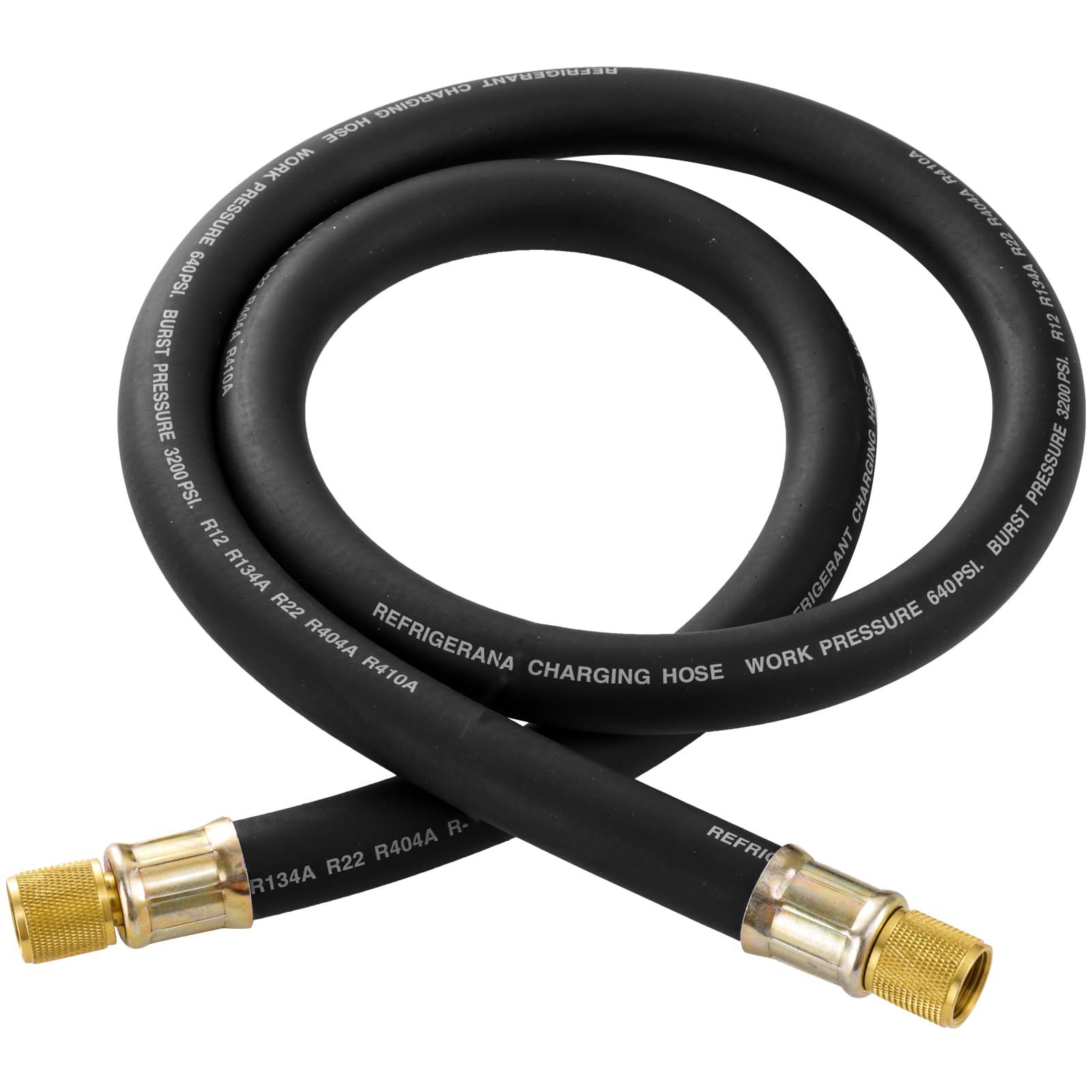 1,27 cm Vakuum-Kältemittelschlauch, hoher Durchfluss, HVAC-Kältemittelschlauch, 1/2 FL für R410A, R134A, R407C, R502, R12, R22-System, 640 PSI Arbeitsdruck, 152,4 cm, schwarz, AC-Aufladung