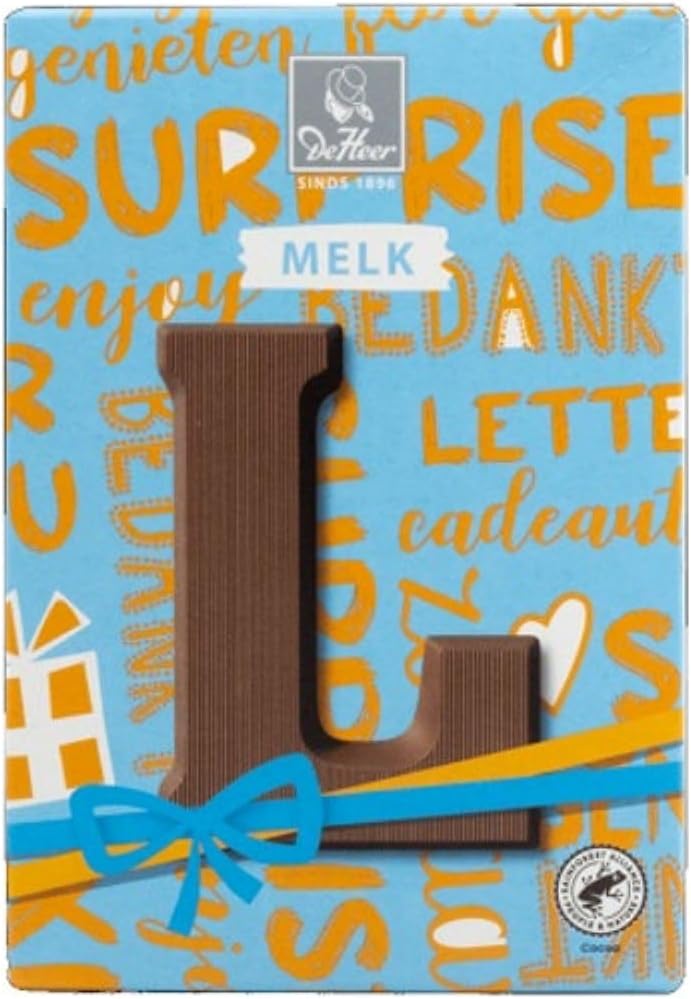 De Heer Chocolate MELK Letter (Chocolade MILK Letter) Small size 2.25 oz / 65 gr (Letter ( L ) Milk / Melk)