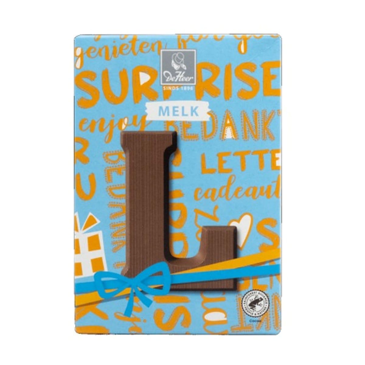 De Heer Chocolate MELK Letter (Chocolade MILK Letter) Small size 2.25 oz / 65 gr (Letter ( L ) Milk / Melk)