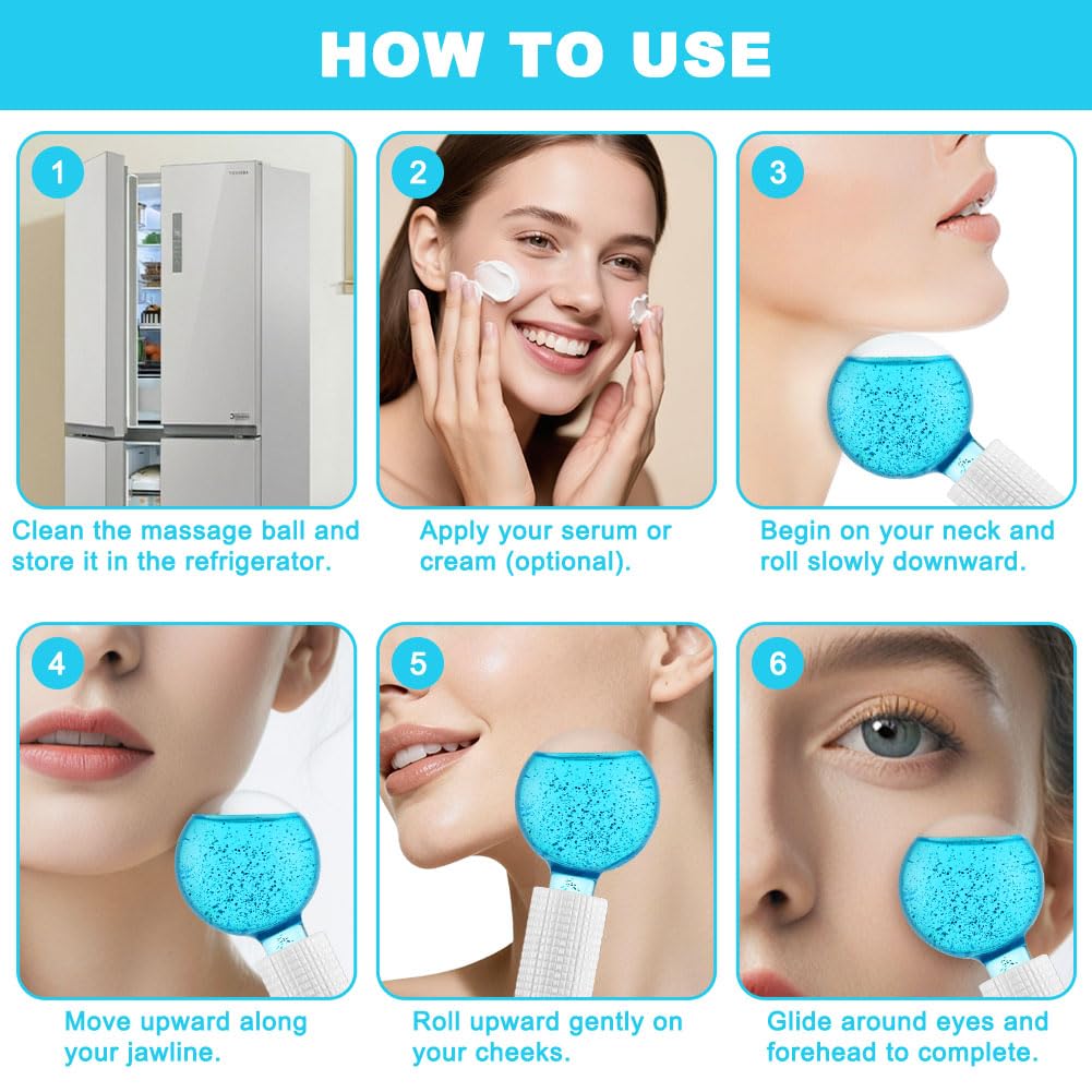 Beugo Rodillo Facial Ice Globes, 2 Un Masajeadores Faciales Para Piel Fría, globos faciales de hielo rostro Para Educe Hinchazón, Rutina Aprieta Piel, Azul