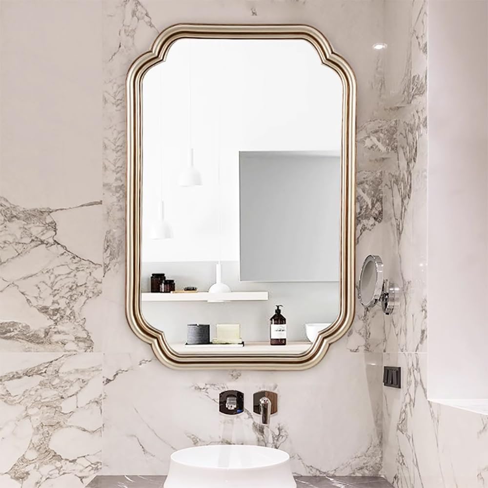 SXFSDOU French Wall Mirror Large Decorative Hangs Vertically or Leaning Antique Bathroom Rectangular Vanity for Washing Room(Champagne)