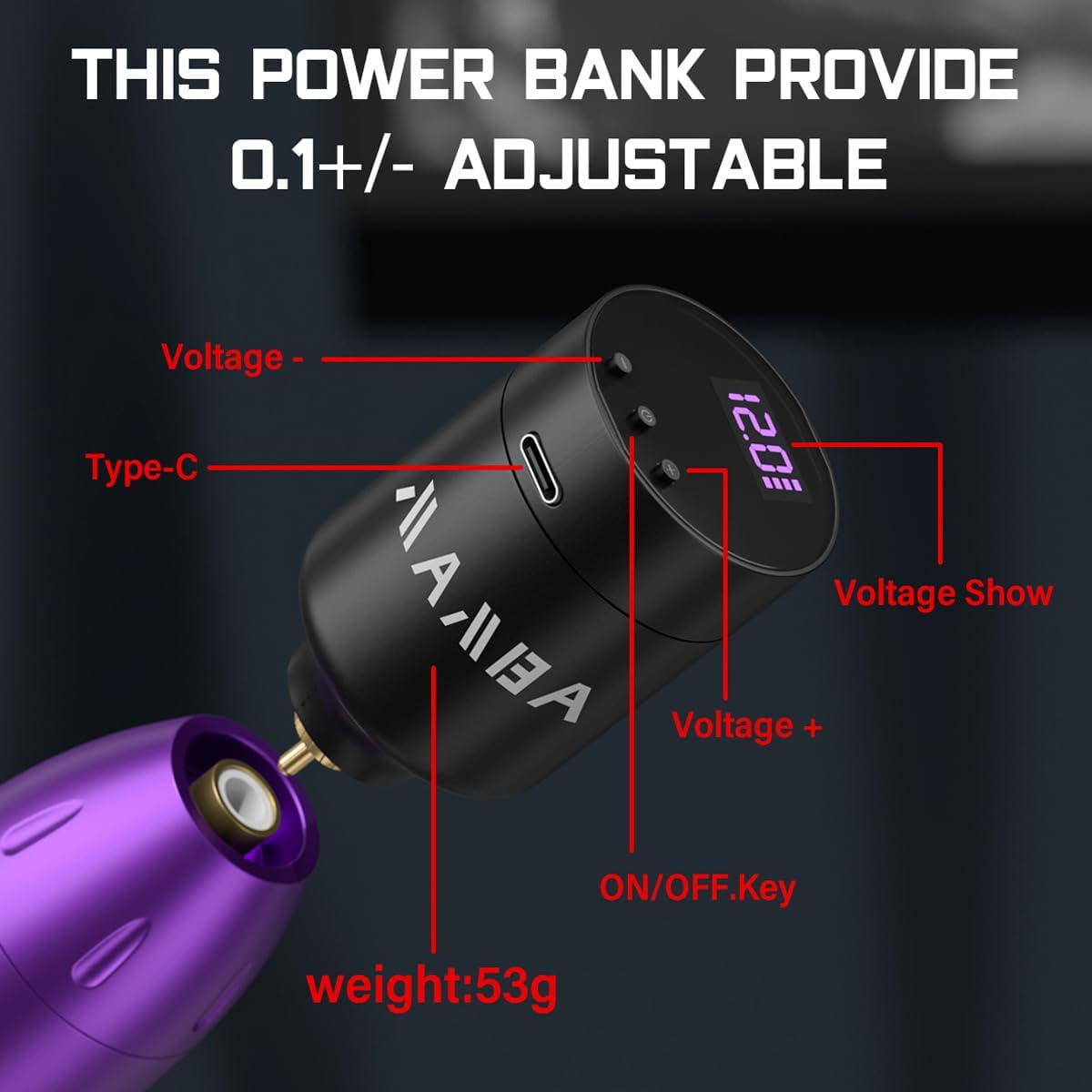Tattoo Power Supply for Beginners Wireless Tattoo Battery Pack with LED Display 1350mAh Adjustable 5-12V Output RCA Connection Lightweight Design for Cordless Tattoo Machine Use