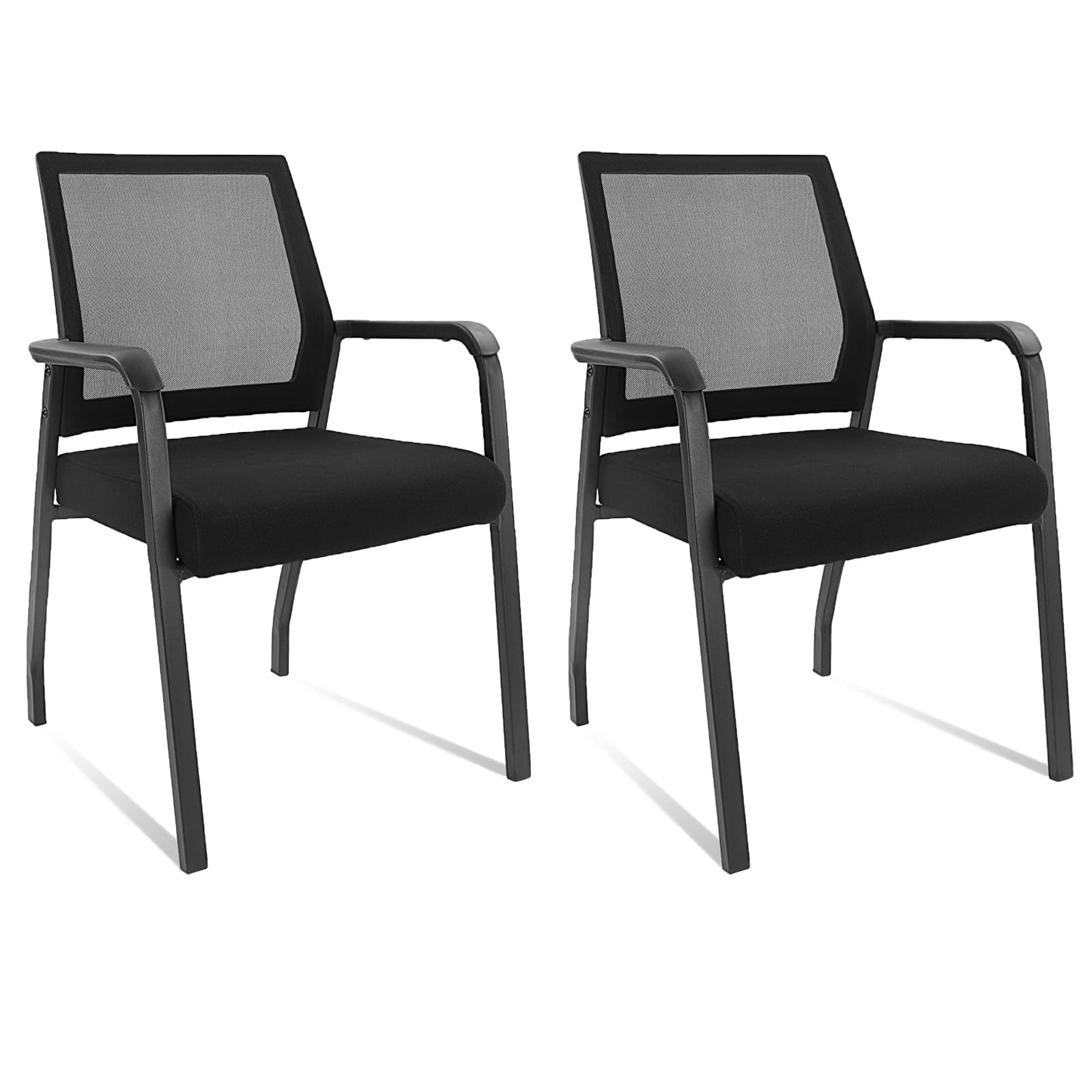 KLASIKA Desk Chair No Wheels, Arm Chair with Ergonomic Lumbar Support and Thickened Seats Cushion, Waiting Room Chairs for Office School Church Guest Reception, 2 Pack Black