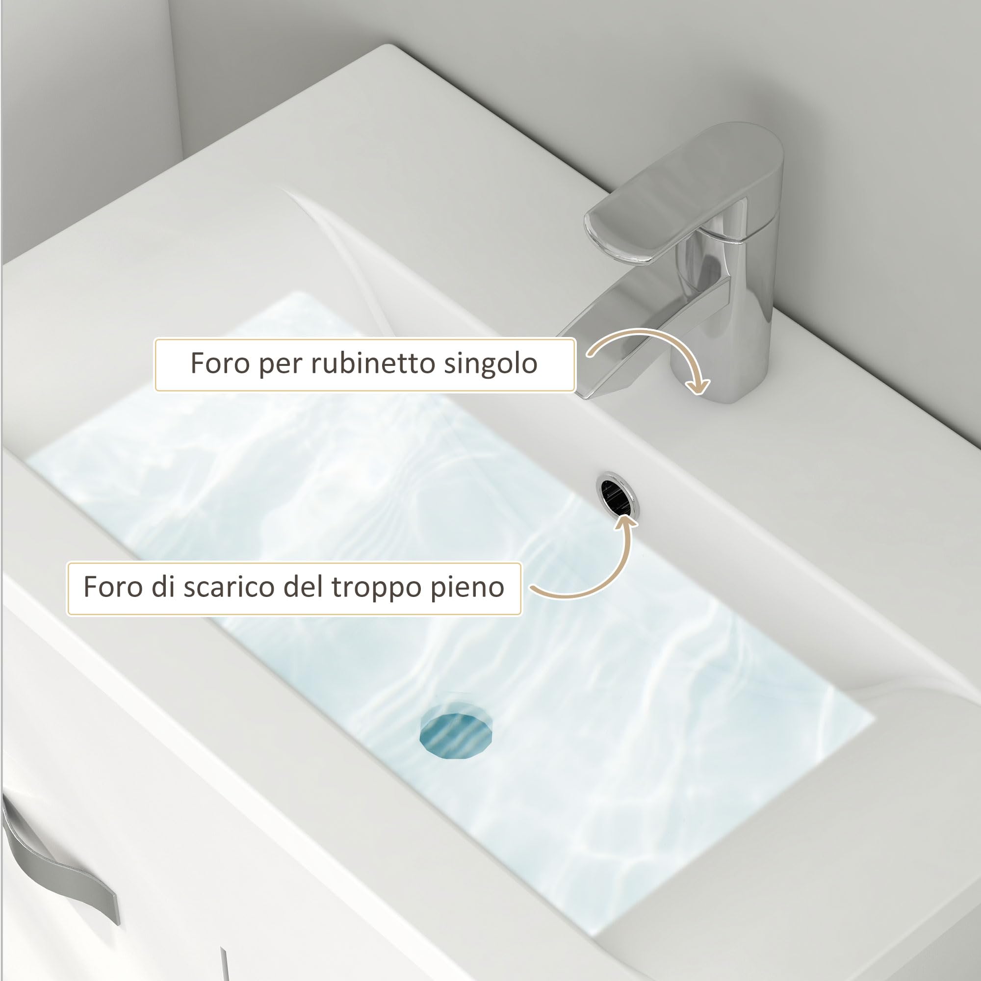 kleankin Mobile Bagno Sospeso con Lavabo, Mobile a 2 Ante con Lavandino e Cerniere Ammortizzate, 61x40x50cm, Bianco Lucido