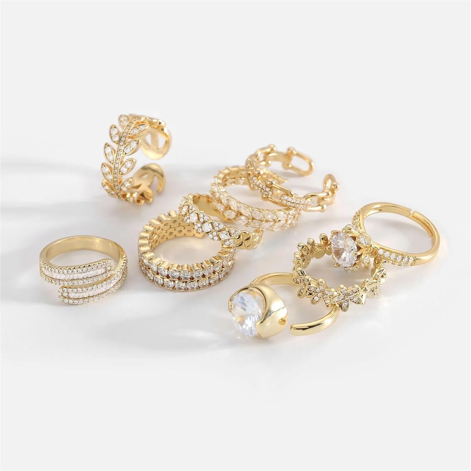 Brass Copper Double Layer Crystal Rings Plain Ring Wheat Open Adjustable Rings Jewelry Women Gift 1Pcs