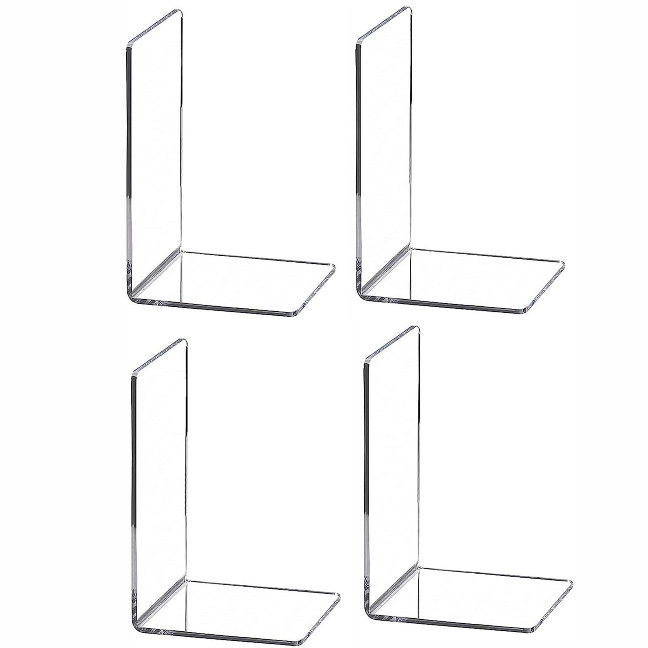 4pcs Clear Book Ends for Heavy Books,Acrylic Book Shelf Organizer for Desk,Plastic Heavy Duty Book Holders Stand and Invisible Bookshelf Dividers