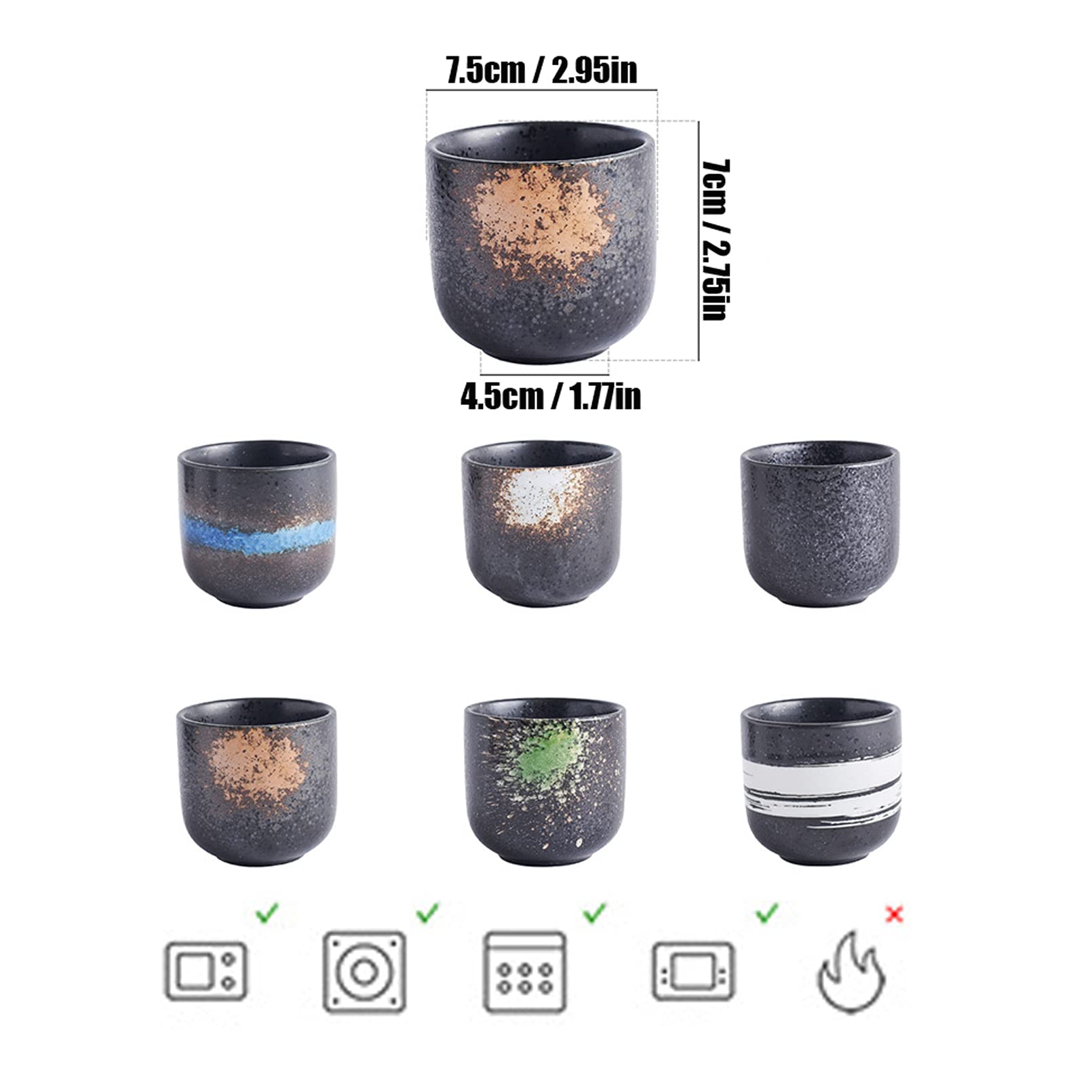 Tazas de té de cerámica, hechas a mano, de cerámica china, Kung Fu, tazas de té asiáticas de porcelana, sin asas, ideales para sushi y té