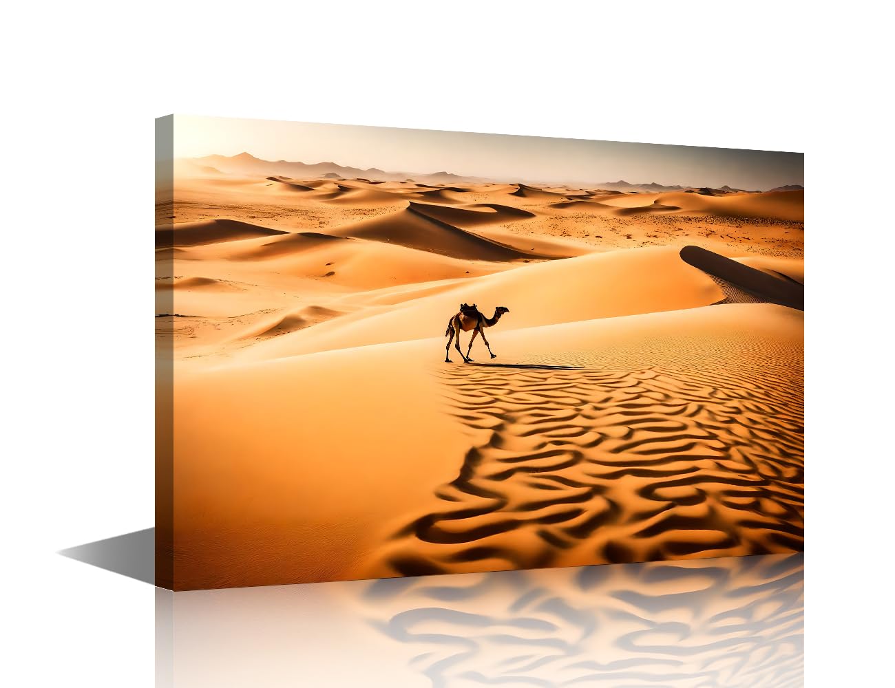 TISHIRON Sahara Desert Canvas Wall A lonely Camel is Walking in the Desert Poster Picture Prints Stretched & Framed Artwork Home Decor Living Room Bedroom Office Decor Hanging Painting 18" Wx 12" H