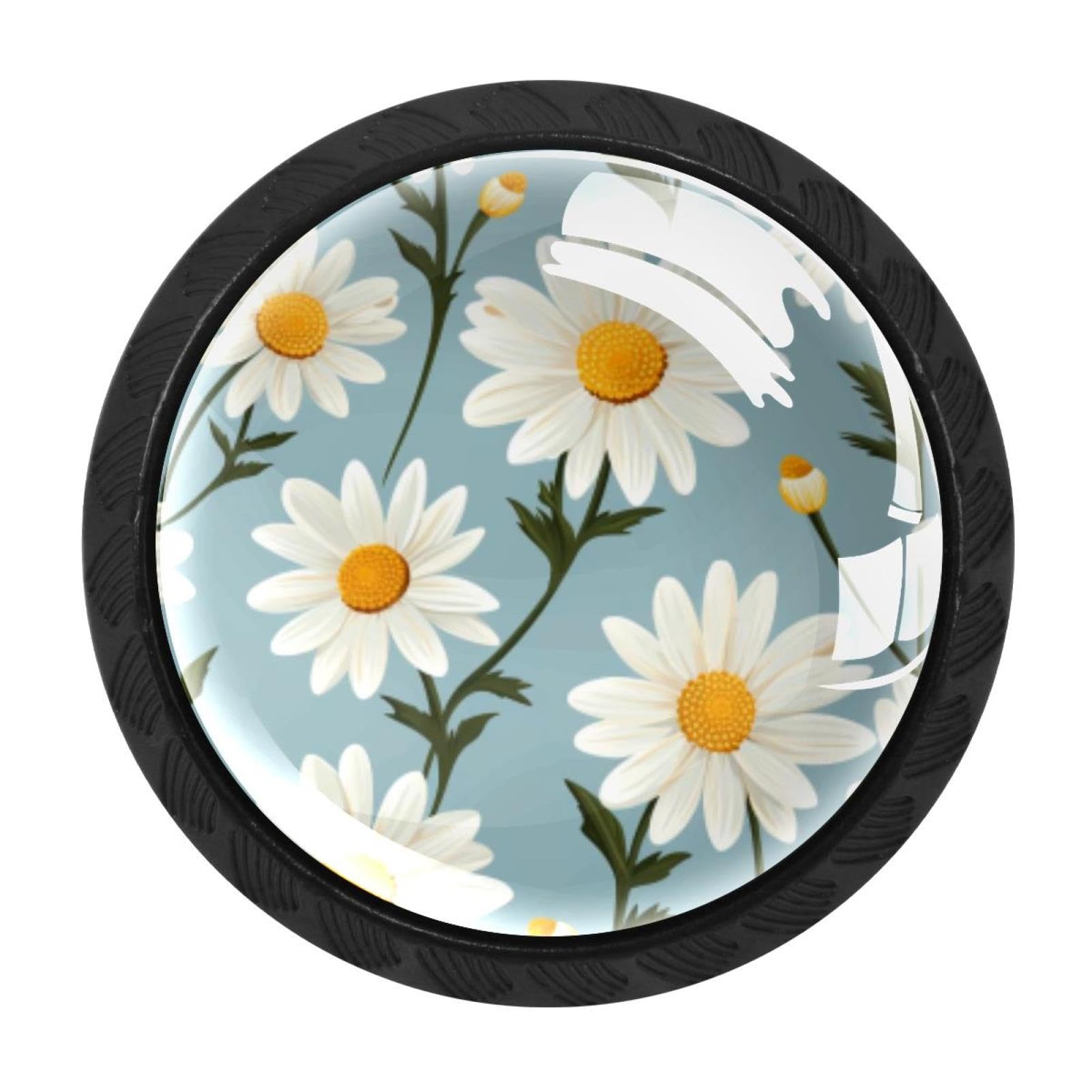CHENZZZZ 4 Pieces Daisy Drawer Knobs, 35mm Black Kitchen Cabinet Knobs, Drawer Pulls and Knobs, Glass Cabinet Hardware Single Hole Knob for Cabinets and Drawers Round