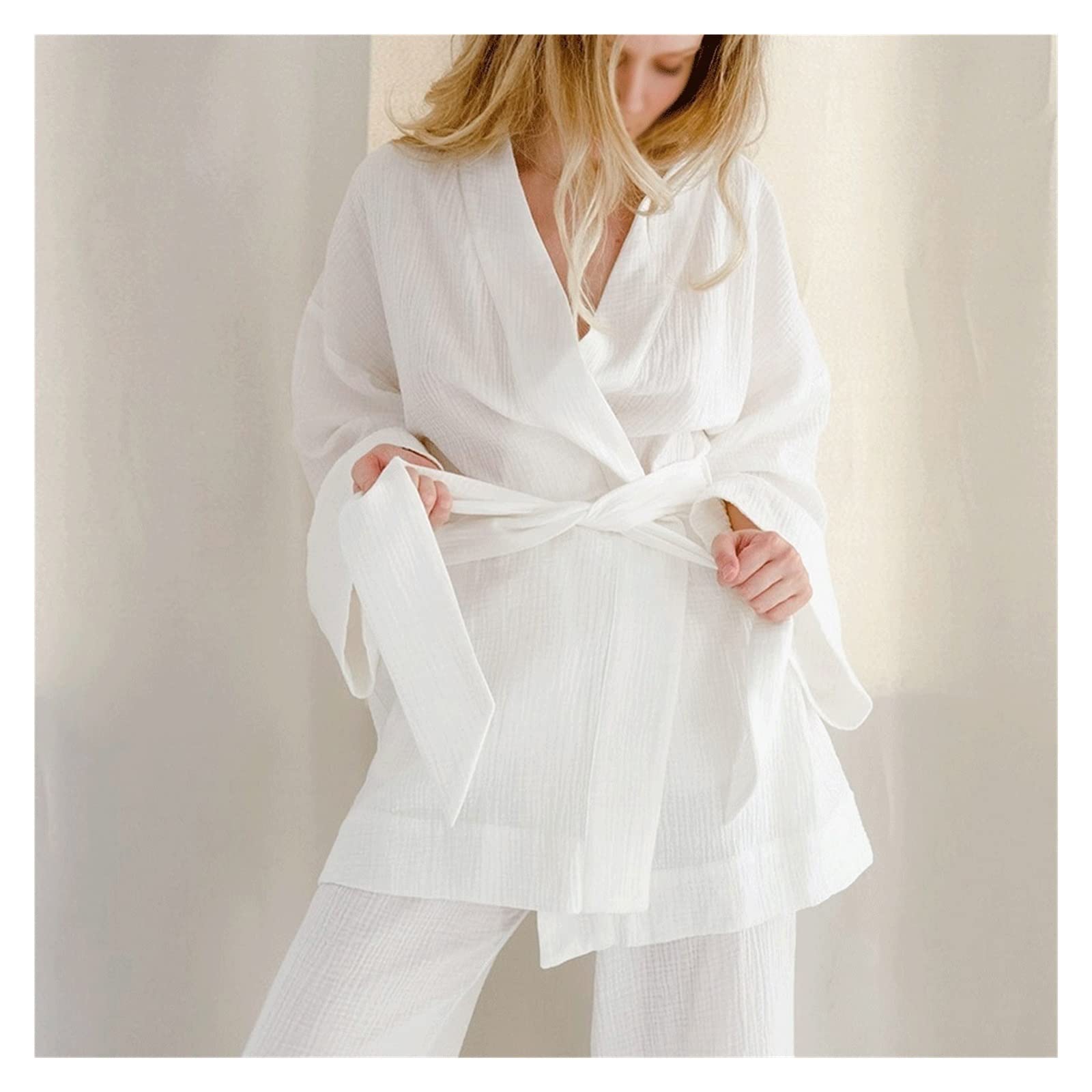 KXDFDC OrbeLong-Sleeved Loose Pants Crepe Women's Nightgown V-Neck Pajamas Home Absnt Sweatshirt Women (Color : Black, Size : Mcode)