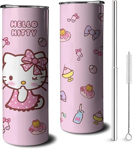 Hurig Vaso de agua para adultos, botella de agua de doble pared para niños, taza de café rosa de 20 onzas, regalo para niñas y mujeres