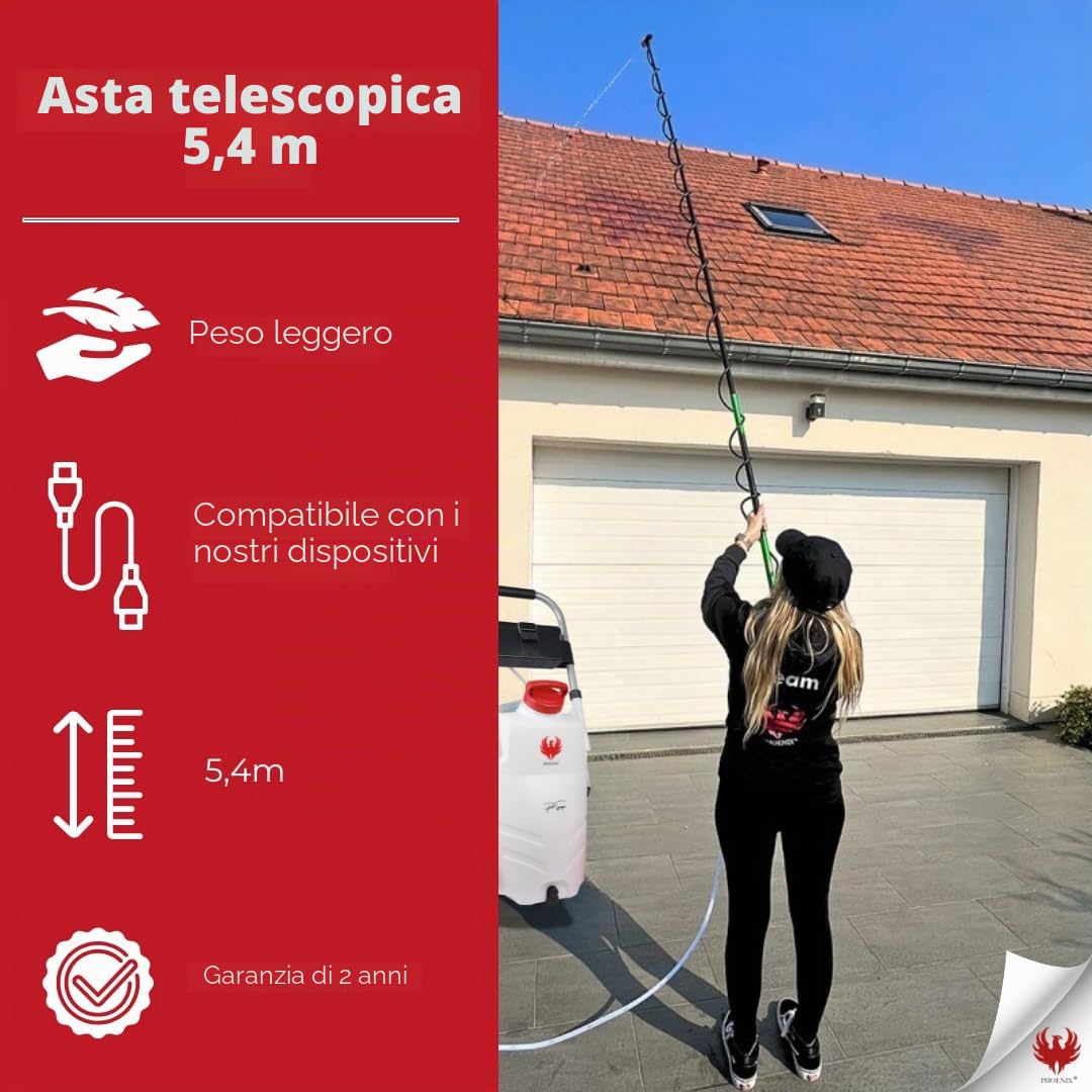 PHOENIX - Asta Irroratrice Telescopica 5,4 m per Nebulizzatori - Compatibile con Pro Sprayer, Dorsal e Gladiator - Lancia per Nebulizzatore Ideale per Pulizia di Finestre, Tetti e Facciate