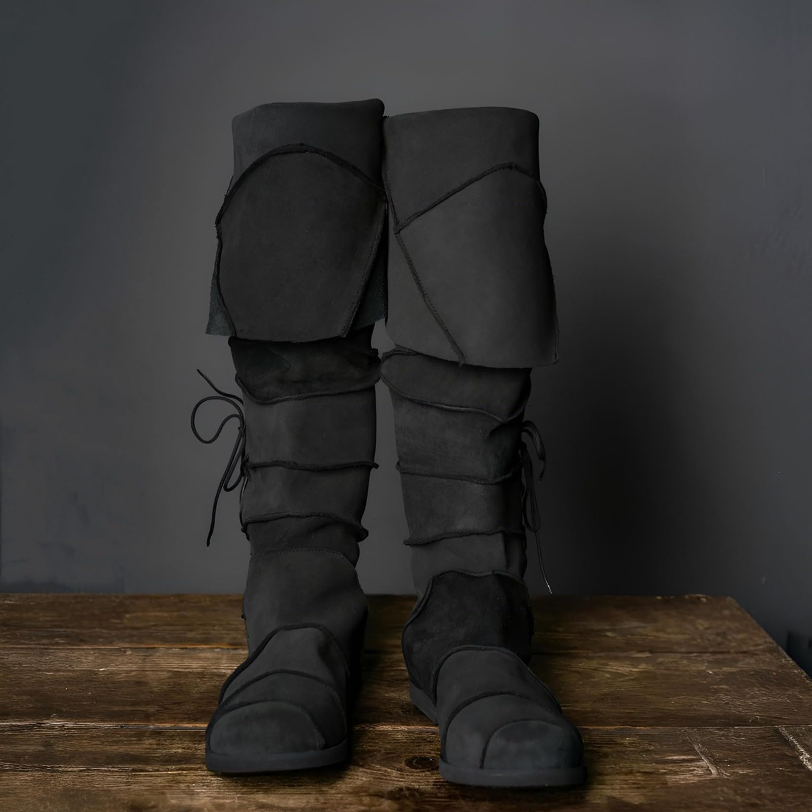 Mittelalterliche Stiefel für Herren, wadenlange Cosplay-Stiefel, niedriger Absatz, Stiefeletten für Halloween-Kostümpartys und Auftritte für Karnevalsumzüge Party Cosplay, Weich, faltbar