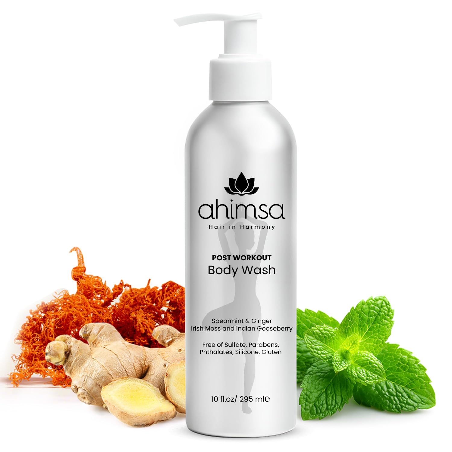 Natural Body Wash for Women, Hydrating & Moisturizing Body Wash Sensitive Skin, Antioxidant-Rich Bath & Shower Gels with Spearmint & Ginger, Gentle, Plant-Based, Organic Formula, 10oz