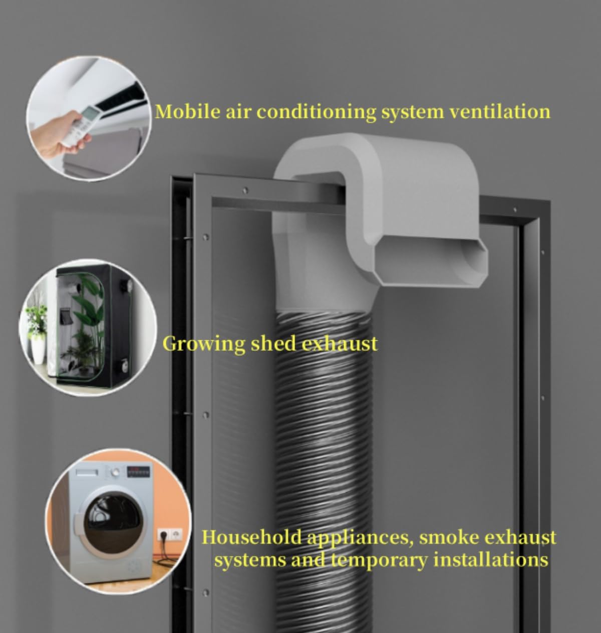 Fensterkanaladapter 125 mm/5 Zoll für Rauchabzug, Growzelt-Abluft, Wäschetrockner-Entlüftung