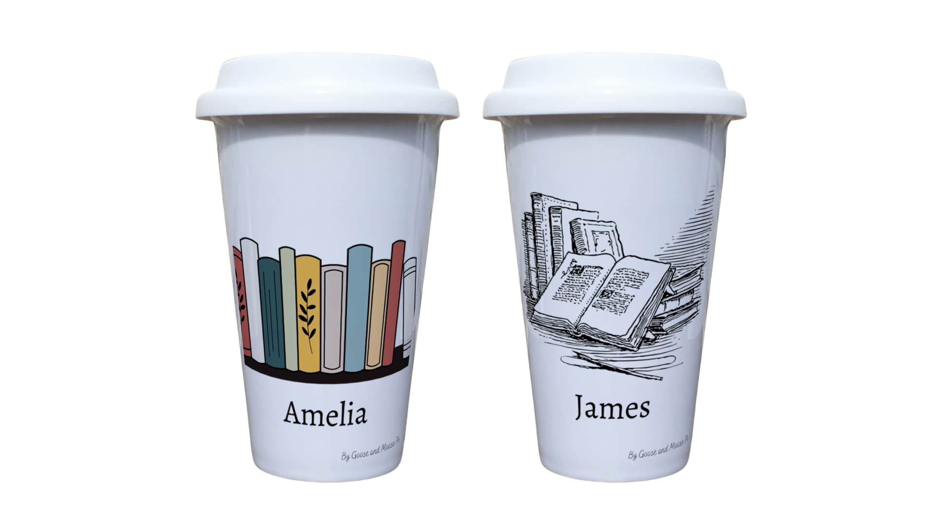 Reading Hobby Travel Mug Personalised - Gift for Literature Lover - Personalised Author Thermal Ceramic Insulated Travel Mug (Open Book)