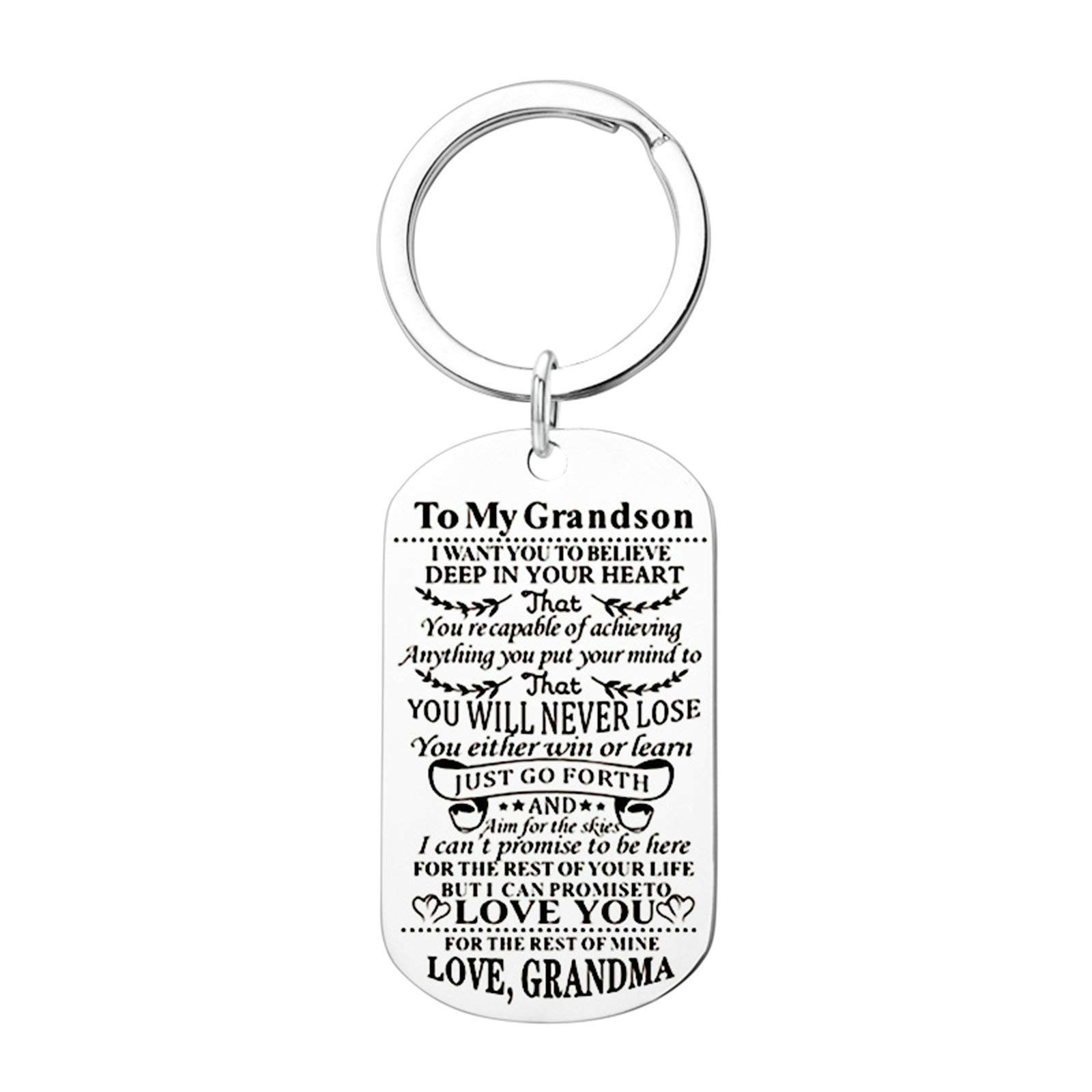 Keyring, Stainless Steel Dog Tag to My Grandson Grandduagther I Want You to Beleive, Black, 2.8 x 5 cm Silver-Grandma Grandson