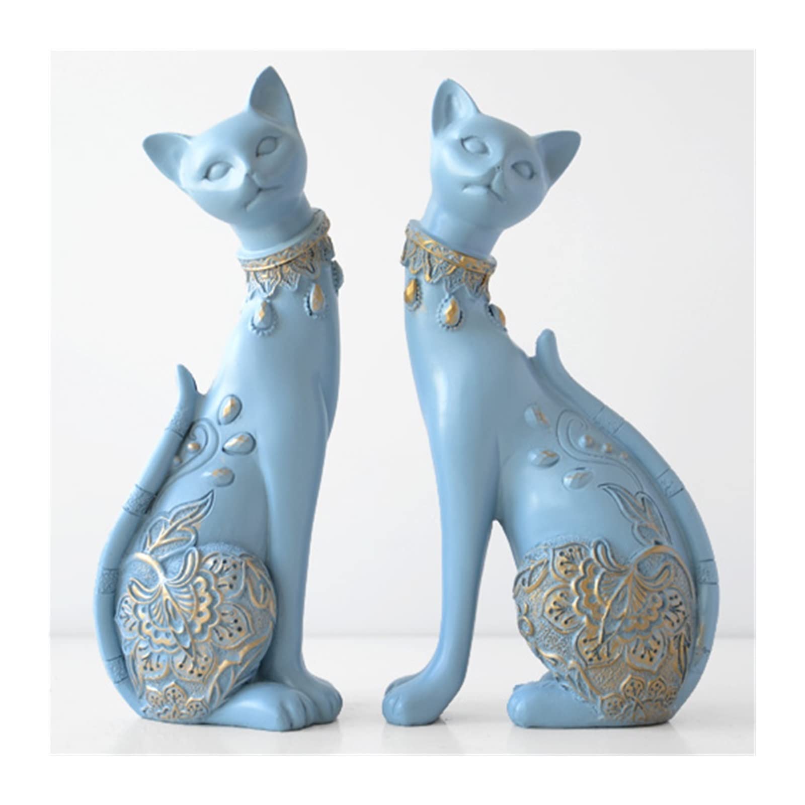 dekoracja do domu Figurka dekoracyjna żywica kot statua do dekoracji domu prezent ślubny figurka zwierzątko rzeźba artystyczna(Blue)