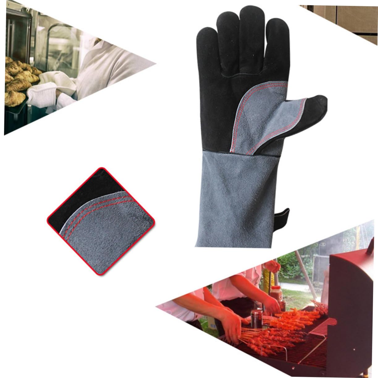 Guanti Resistenti al Calore da Barbecue e Forno in Pelle Bovina | Coppia, Antiscivolo e Isolanti, per Cucina e Picnic, Protezione per Griglia, Stufa e Saldatura