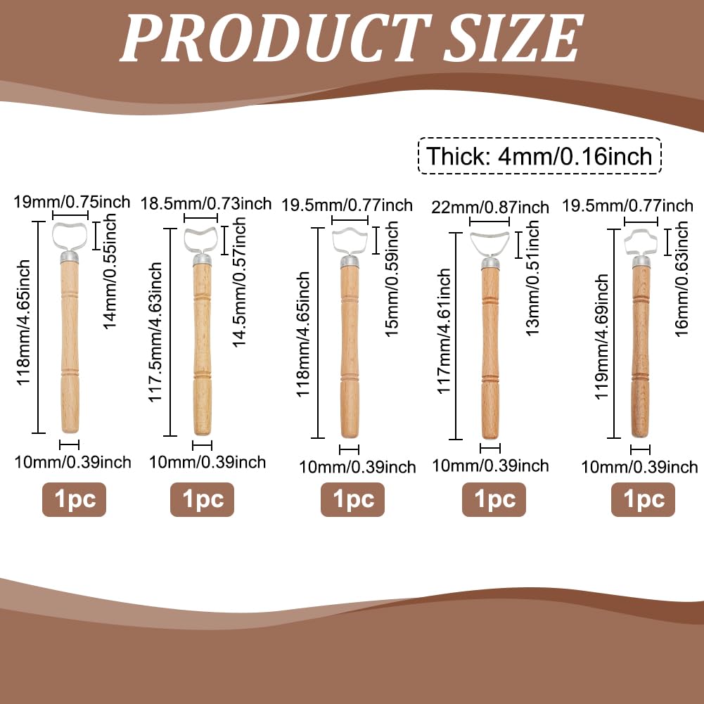 FINGERINSPIRE 5 PCS Sculpture Scraper Clay Extruder Tool Pottery Cup Handle Shape Tool Pottery Carving Tool for Ceramic Coffee Cups Wood Handle Sculpture Scraper DIY Crafts Clay Craft Tools Sets