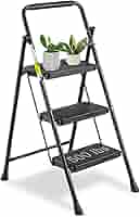 3 Step Ladder, Folding Step Stool 500 Lbs Capacity for