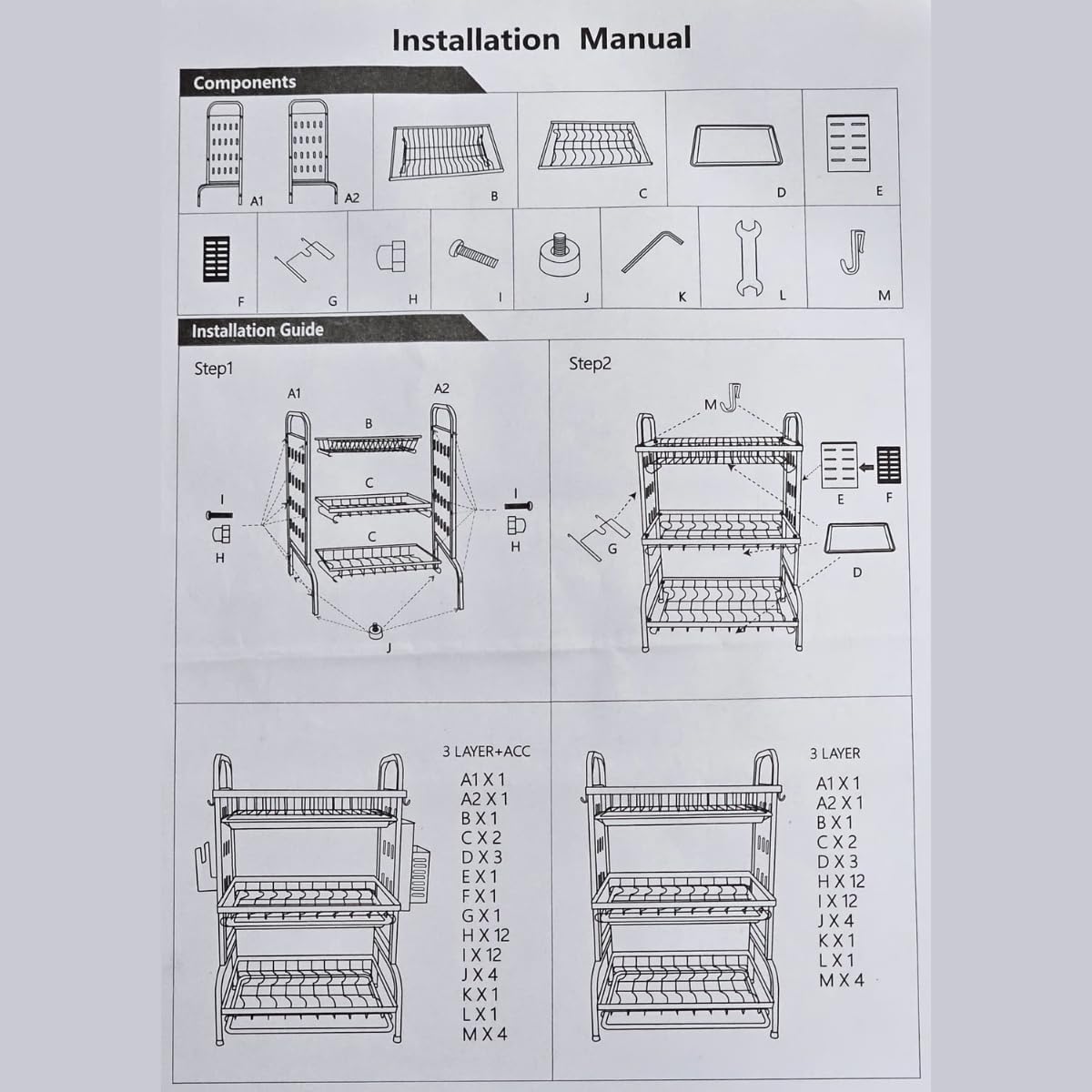 Escorredor de Louça Inox 3 Andares com Bandeja Coletora de Água e Base Antiderrapante Modular, Versátil e Antiferrugem Preto Porta-Pratos Talheres Copos Organização Casa e Cozinha Suspenso