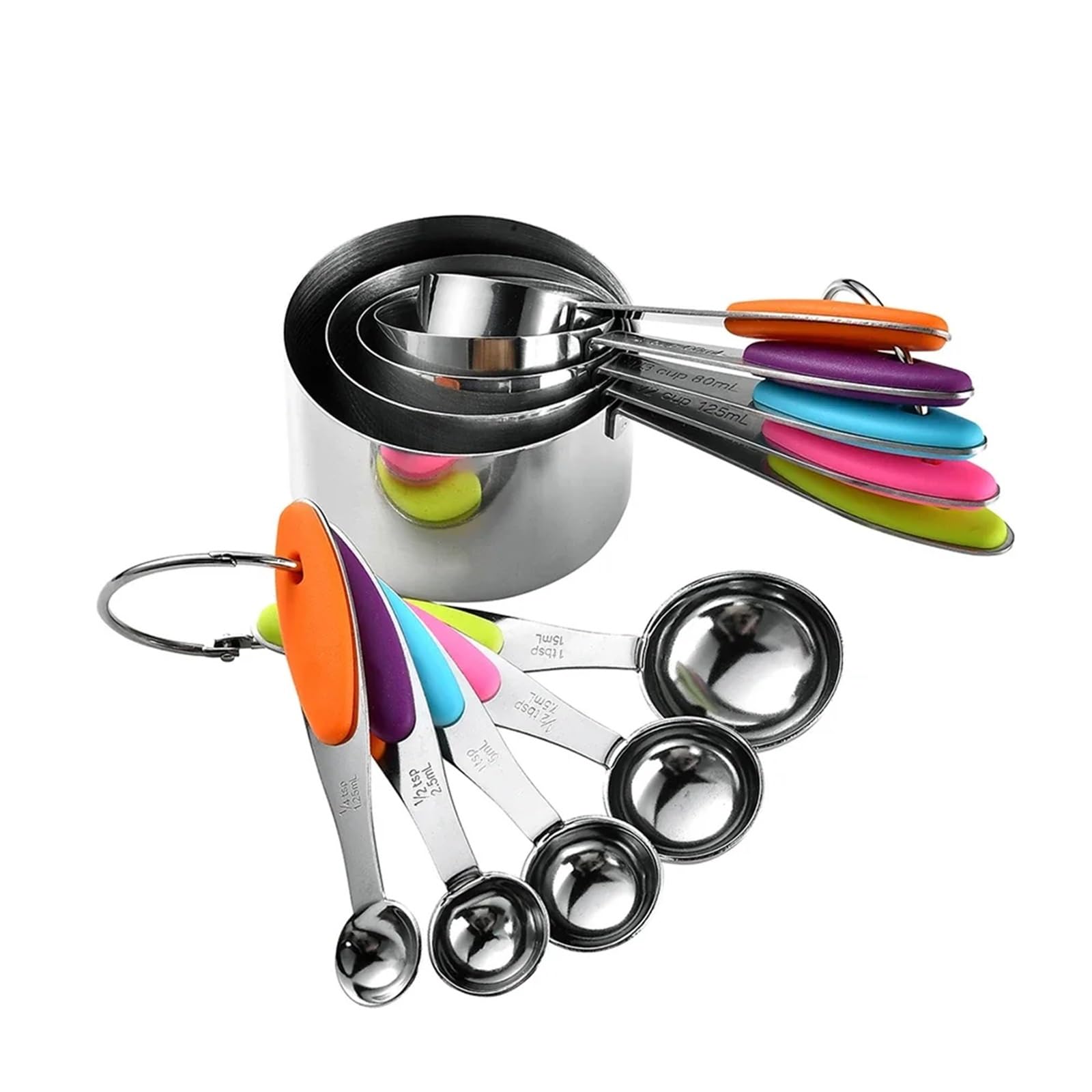 Juego de 10 tazas y cucharas medidoras acero inoxidable, accesorios cocina for hornear, hacer pasteles medir utensilios para Medir Líquidos y Sólidos