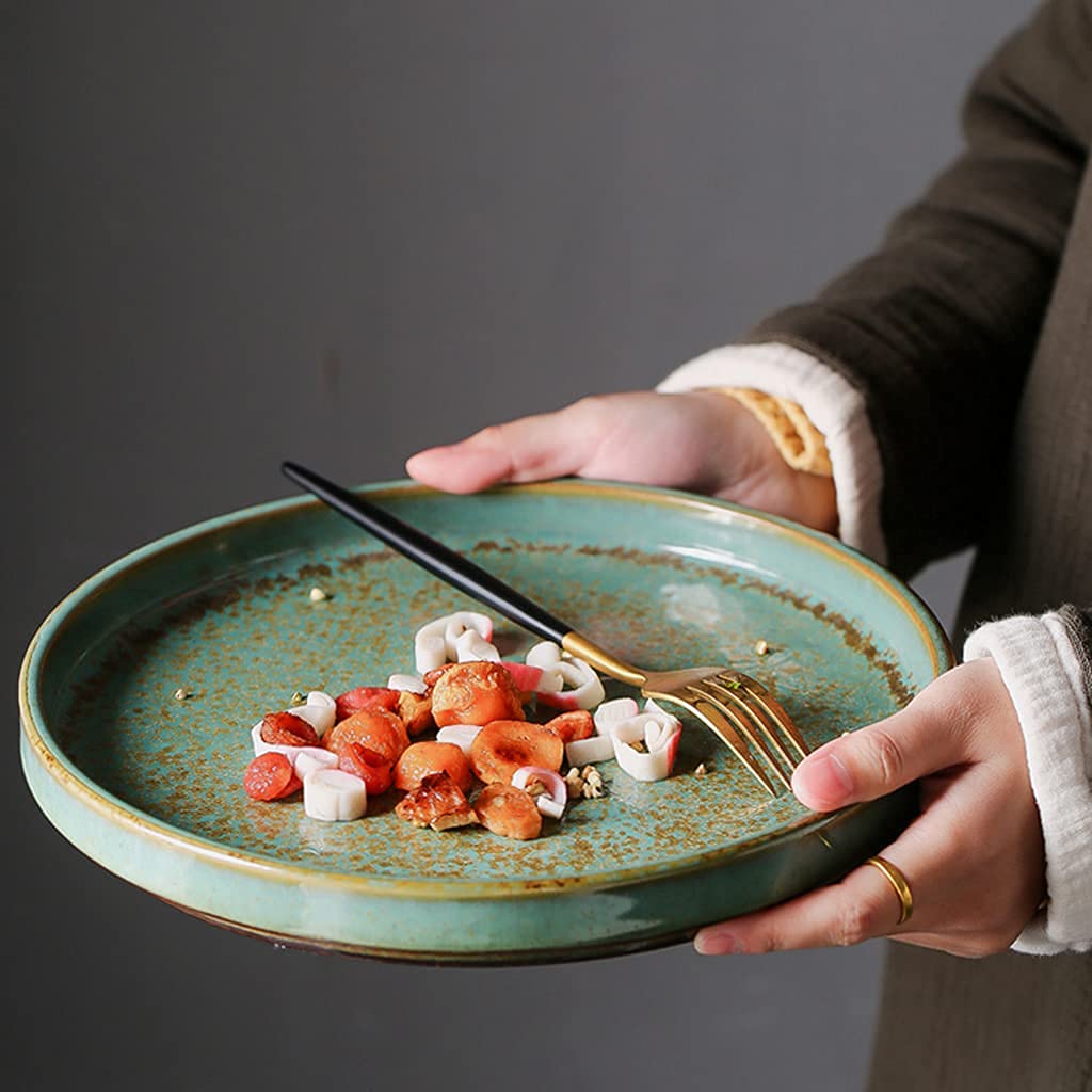 BERTY·PUYI Großer Keramikteller, Einfache Antike Scheibe, Mikrowellen- Und Spülmaschinenfest, Geeignet Für Desserts, Gebäck, Salate, Nudelgerichte-21cm