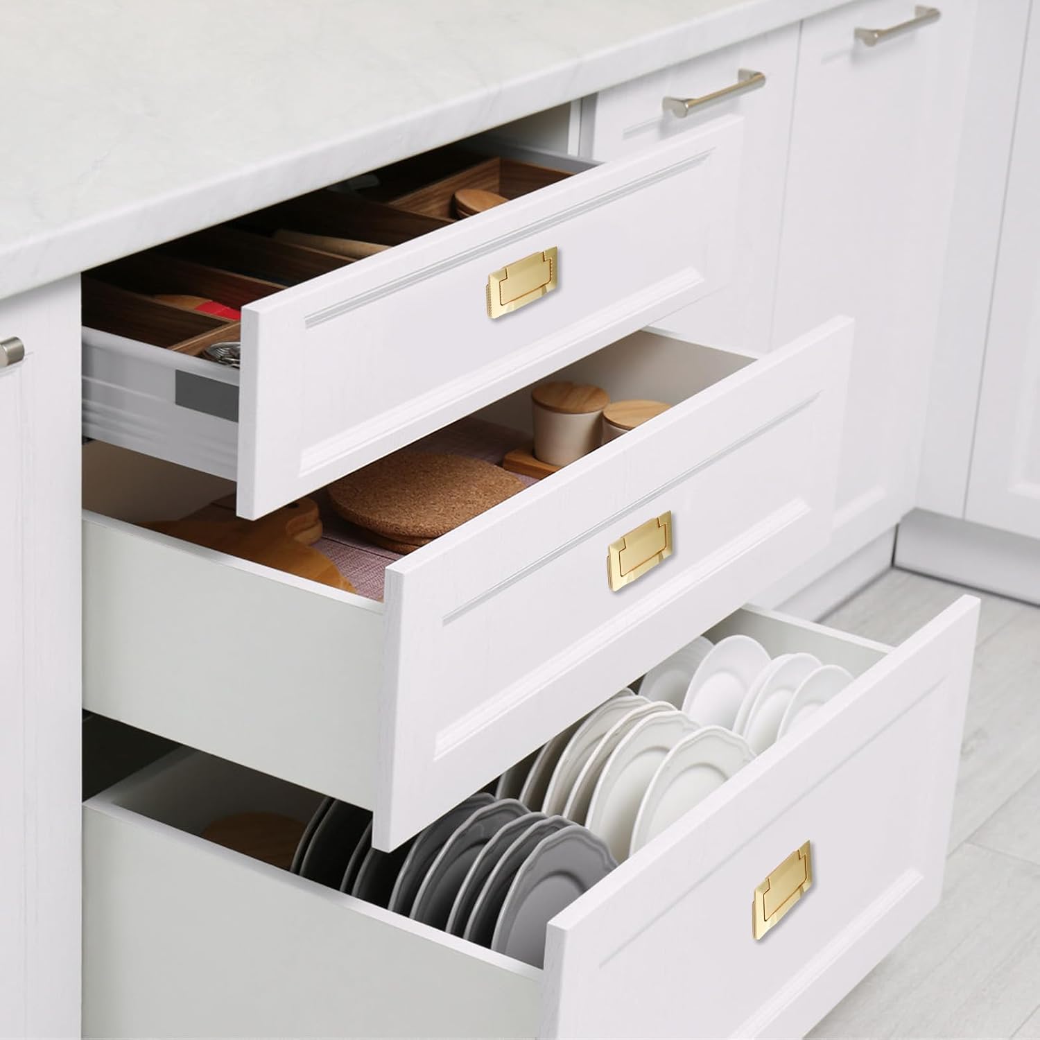 MOROBOR 8Pcs Pocket Doors Drawer Handles, Flush Pull Ring Handle Zinc Alloy Concealed Furniture Handle with Screws for Cabinets Wardrobes Drawers (Pearl Gold)