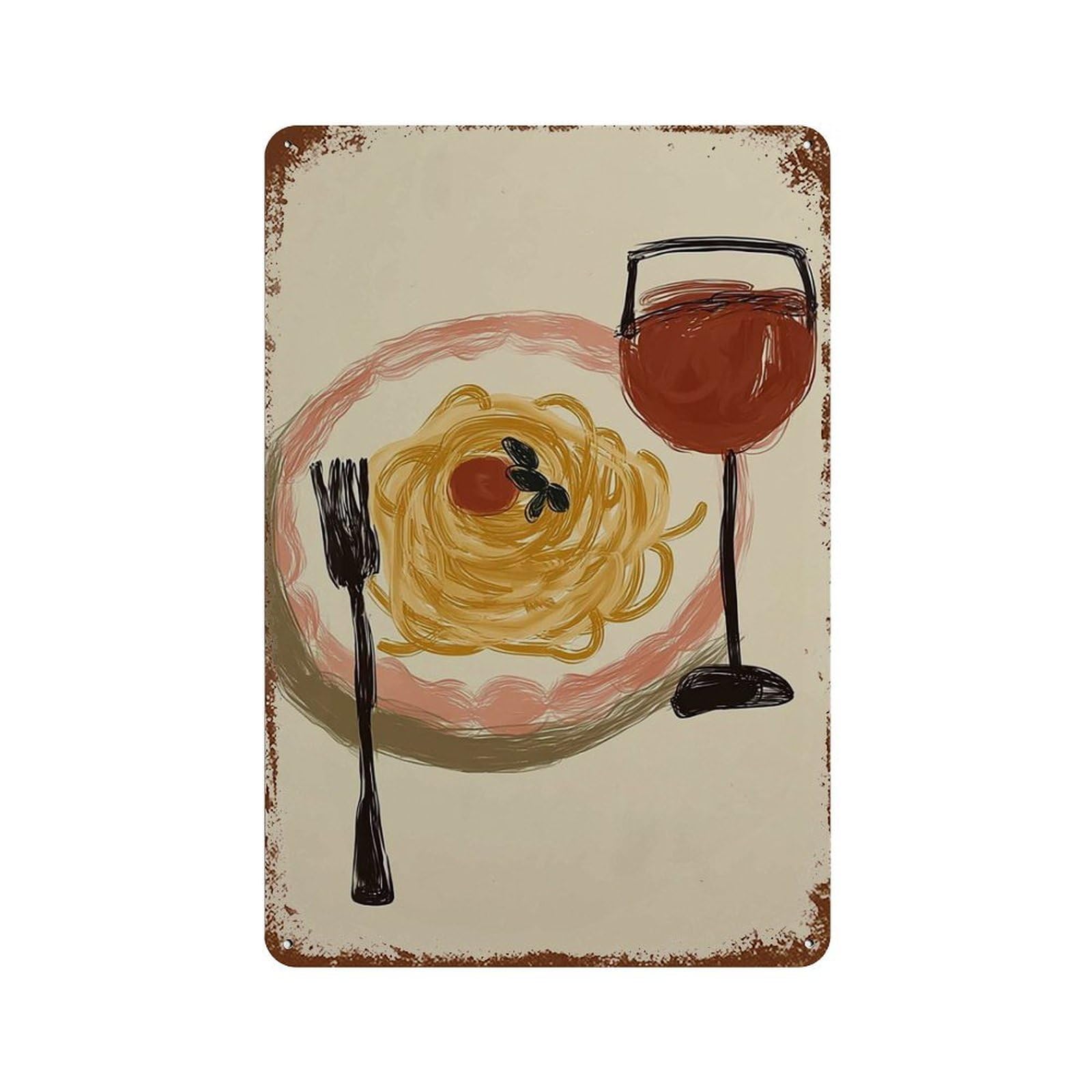 xiaoxiaoshen Pasta And Wine Whimsical Italian Kitchen Minimalist Spaghetti Red Quirky Foodie Wall Decor Art Metal Tin Poster Modern Home Decor Art Home Bar Shop Decorations Vintage Sign 30x20cm