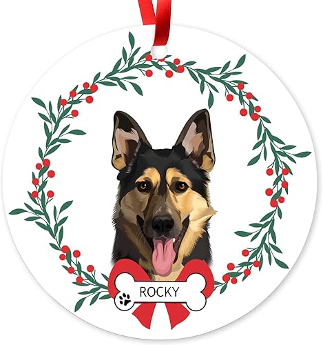Adorno de pastor alemán personalizado para árbol de Navidad, adorno personalizado con nombre de mascota, regalos para amantes de los pastores