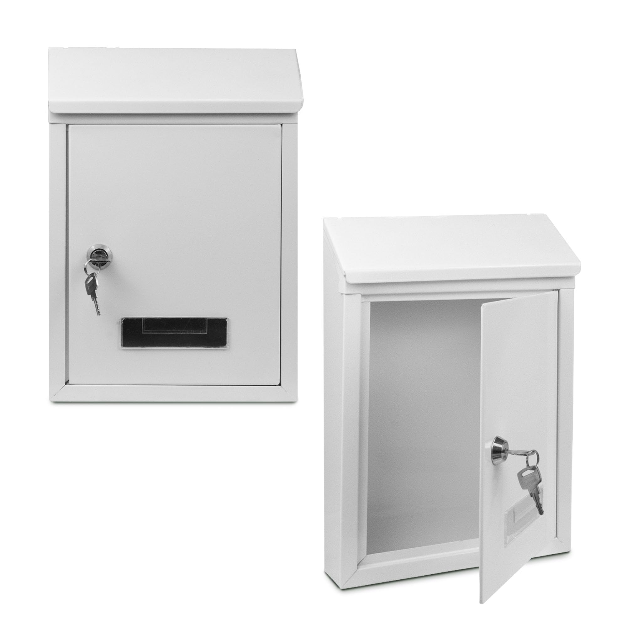 TIENDA EURASIA – Buzon Exterior | Material Metal | Medidas 21.7 x 30 x 7 cm | Buzón de Pared | Tapa Antilluvia | con Cerradura y Llaves | Gran Capacidad para Cartas y Sobres | Buzon (Blanco)