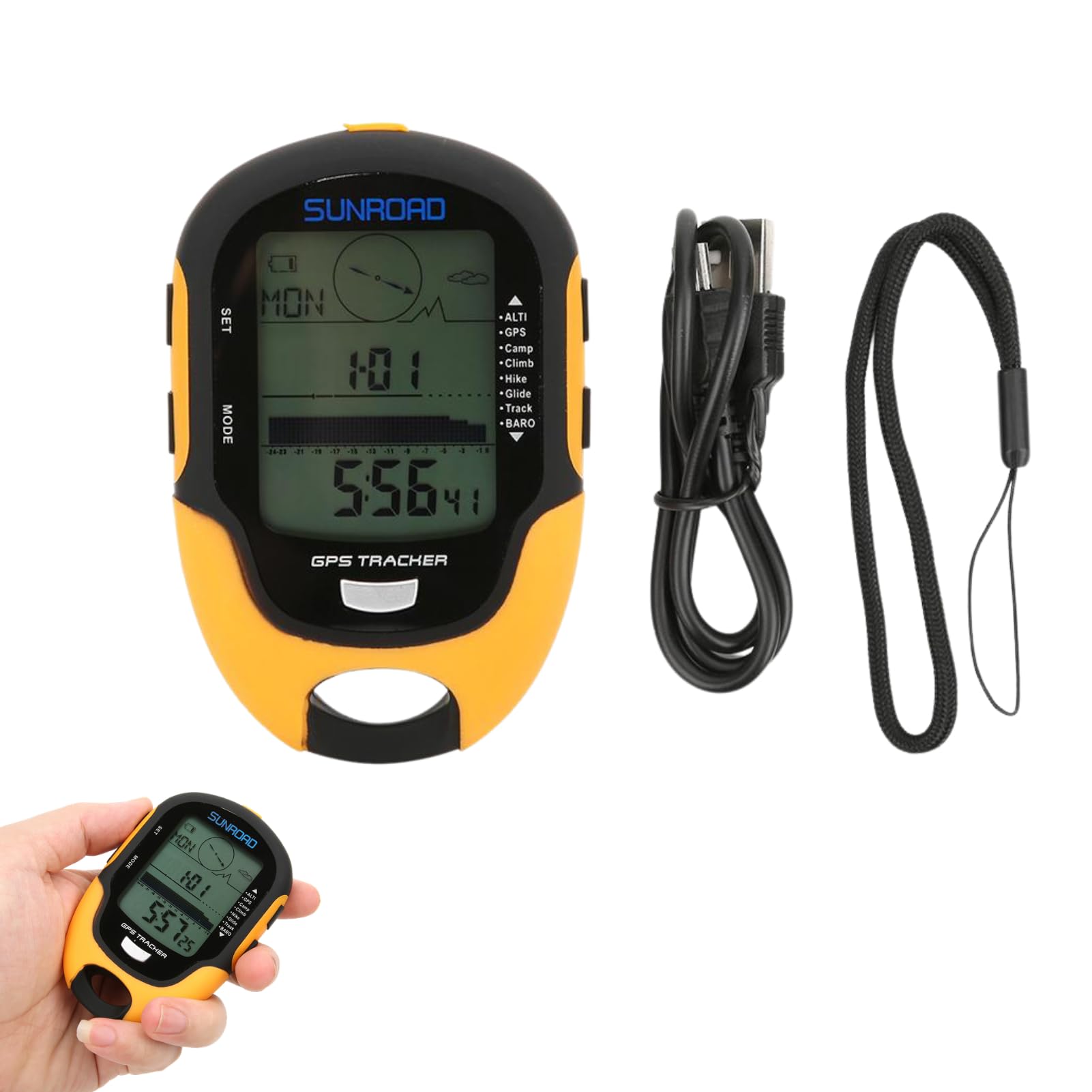 GPS-Barometer 8 in 1 Elektronischer Höhenmesser GPS-Multifunktionsmessgerät für Outdoor mit Temperatur, Luftfeuchtigkeit, Uhrzeit, Datum, Wecker, LED-Taschenlampe, IPX4 wasserdichte