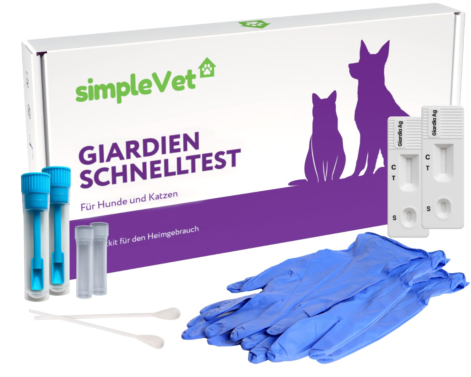 simple Vet Giardien Schnelltest Hund - 2 Tests - Katze Wurmtest Hund Giardien Test Durchfall Hund & Katze, Erste Hilfe Set Hund