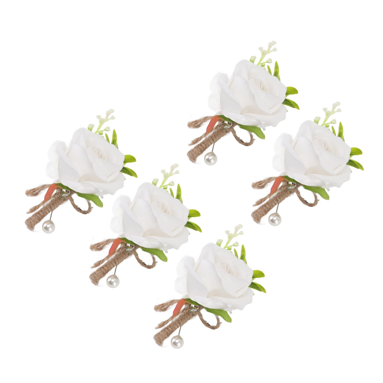 5 Piezas de Boda Boutonniere con Alfiler Novio Padrino Ojales Hombre Traje Ramillete para Novia y Novio Plástico Artificial Flor Ramillete para Boda Vintage Ceremonia Aniversario (Blanco)