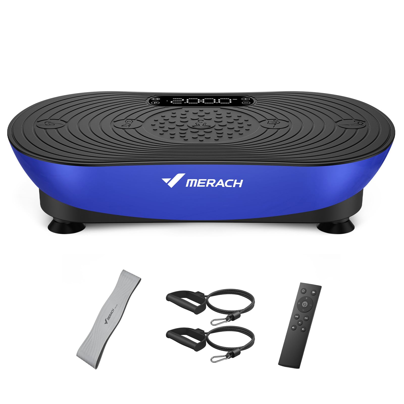 MERACH Vibrationsplatte Für Training Und Körperformung, Mit 99 Geschwindigkeitsstufen, Integriertem Bluetooth-Lautsprecher, Led-Touchscreen Und Elastischen Zugschnüren