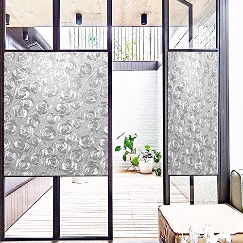Image of SUNBIRD Window Privacy Film, Decorative Stained Glass Window Film, Frosted Window Tinting Film for Home, House Door Glass ('24 X 48' INCHES-2Pcs, Silver Rose Bunch)