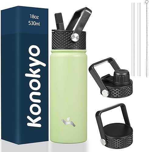 Miniatura 25 de Botella de agua aislada de 24 onzas, botellas deportivas de acero inoxidable con 3 tapas, menta Menta,Verde militar,Bamboo Grove,Azul/claro,verde