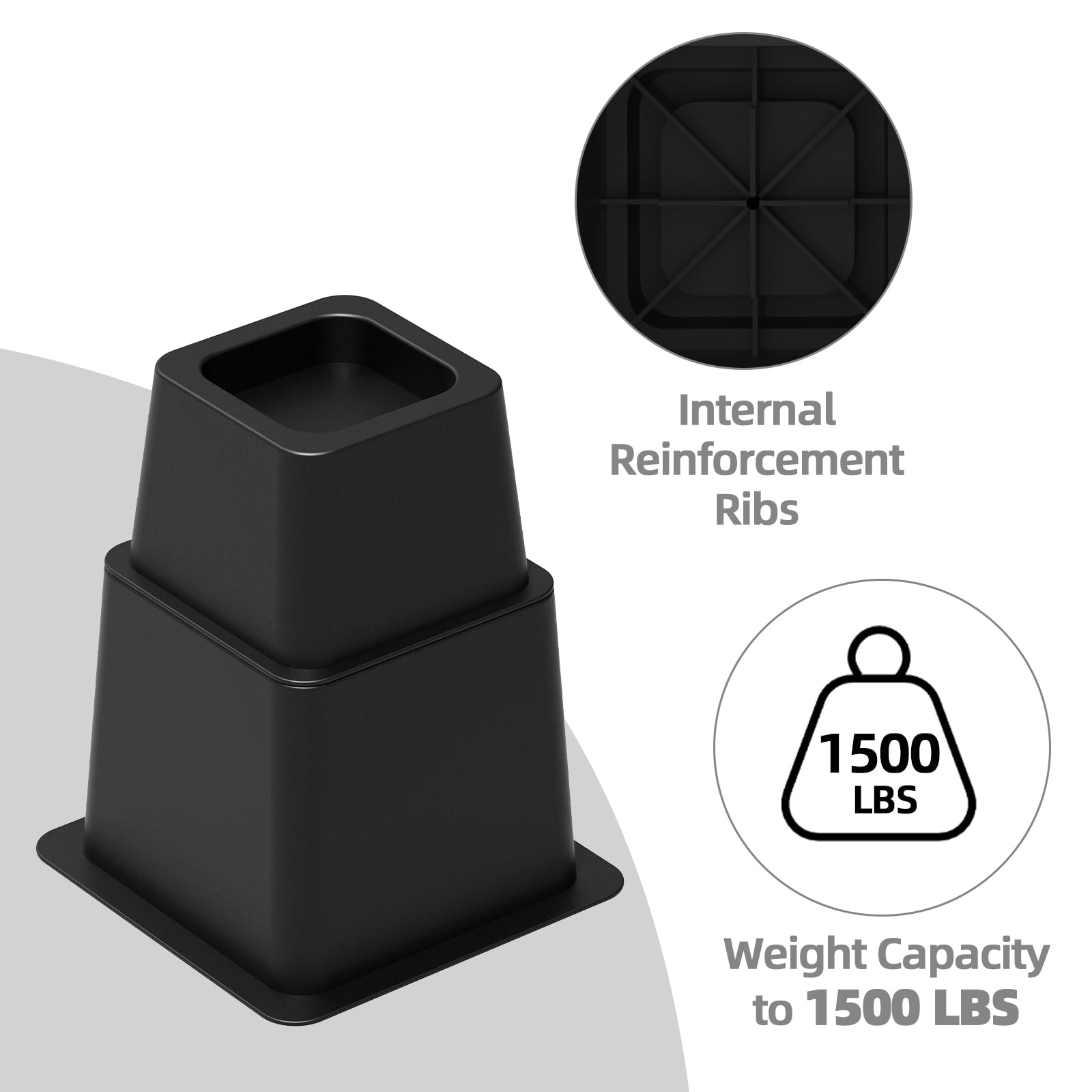 Rialzi per letto da 3, 5 o 20,3 cm, resistenti, regolabili per mobili, per letto, divano, tavolo, sedia, supporta fino a 680 kg (set da 6, nero)