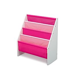 Delta Children Sling Rack Bookshelf for Kids - Easy-to-Reach Storage for Magazines or Coloring Books - Ideal for Playrooms & Homeschooling - Greenguard Gold Certified, White/Pink