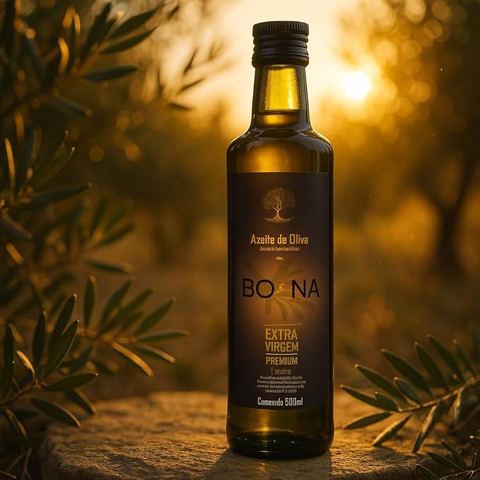 Bola de azeite de oliva BO NA em cenário externo ao pôr do sol
