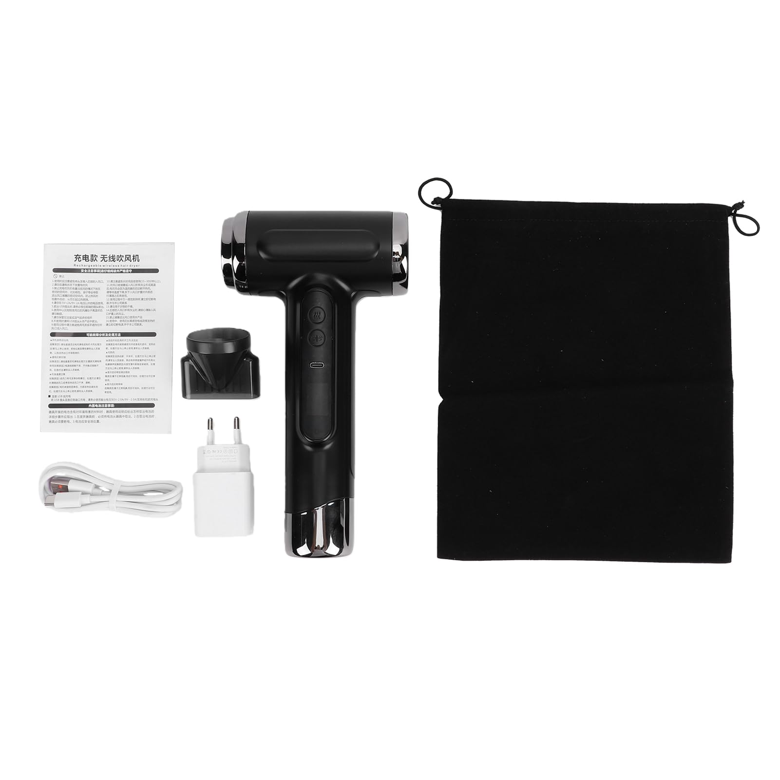LICAEVEY Secador de Pelo Inalámbrico, Secador de Pelo de Viaje Recargable por USB 15600 MAh 200 W de Portátil de Viento Frío y Caliente para Dormitorio, Viaje, Camping, (Enchufe de la UE)