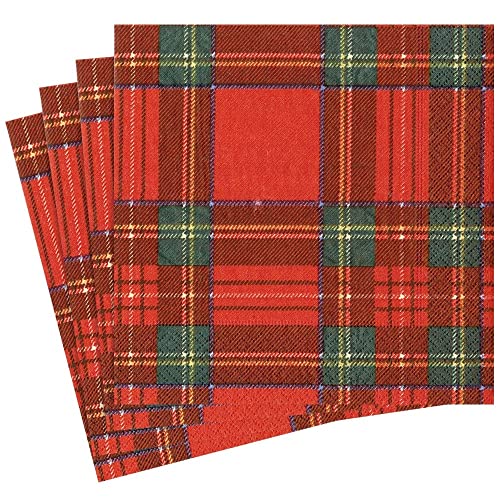Entertaining with Caspari Royal Plaid Dinner Napkins, Red, (Pack of 20)