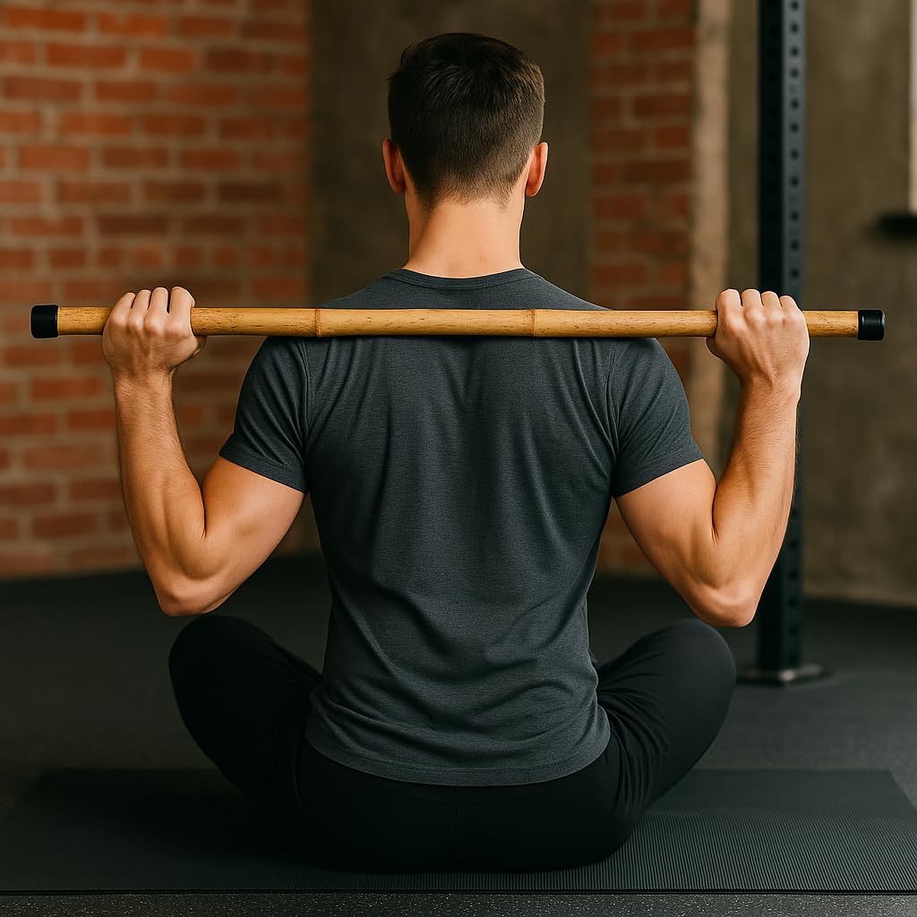TCLPVC Full Body Exercise for Fitness Rod, Portable, Yoga | Stretch 5.5 ft Aid & Pilates | Natural Bamboo Stick | Eco-Friendly, Lightweight & Durable | Wood Pack of 1-image-23