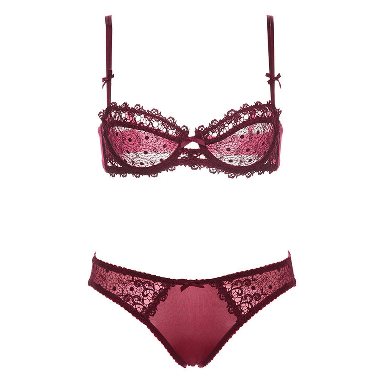 Biancheria Intima Donna Set di Lingerie da Donna Sexy Mutande da Due Pezzi Sexy Reggiseno Perizoma Vedi Attraverso Il Reggiseno A Pizzo Trasparente in Alto-rosso-85d