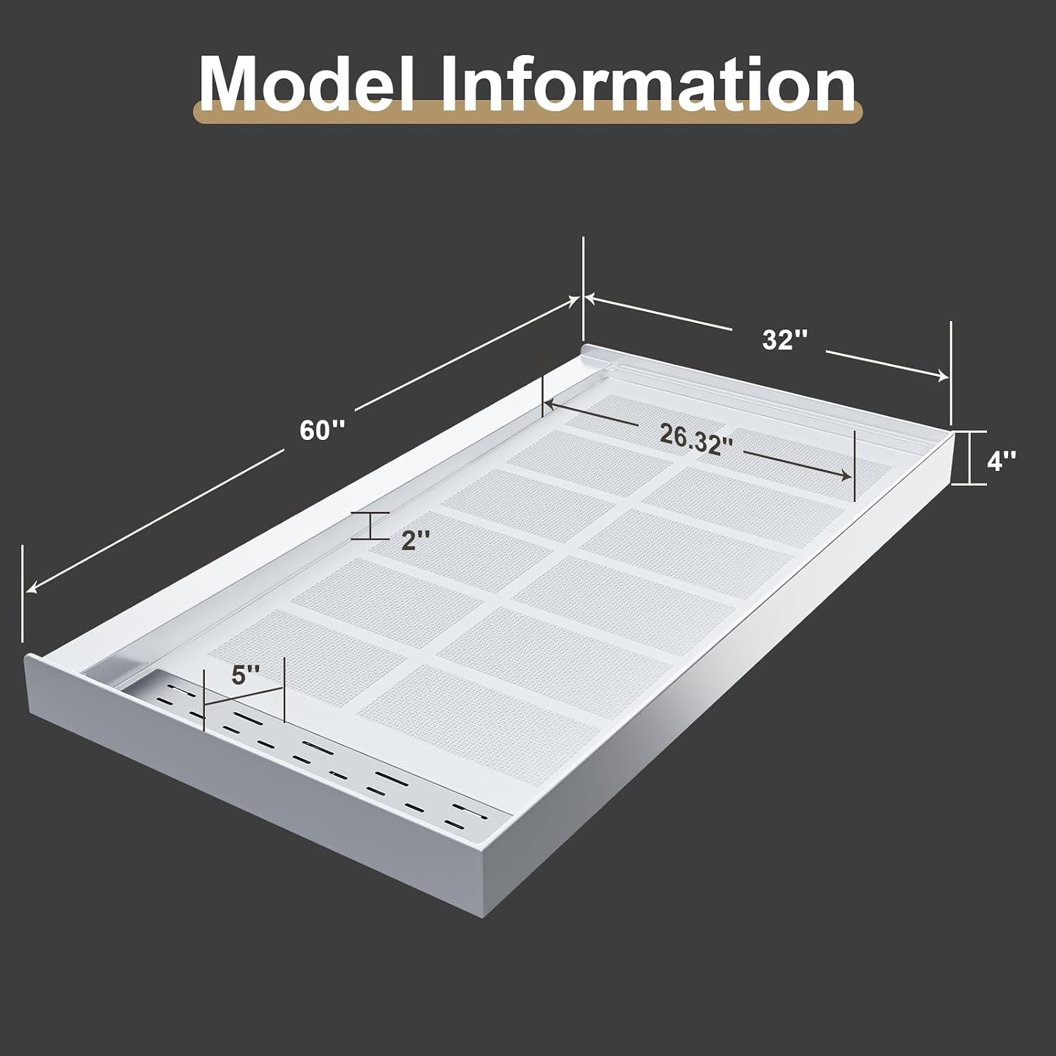 Shower Base 60" x 32" Non-Slip SMC Shower Pan, Right Drain with 304 Stainless Steel Square Drain Cover, Single Threshold Floor Shower Tray Kit for Easy Installation, White 60x32 inch SMC, Right Drain
