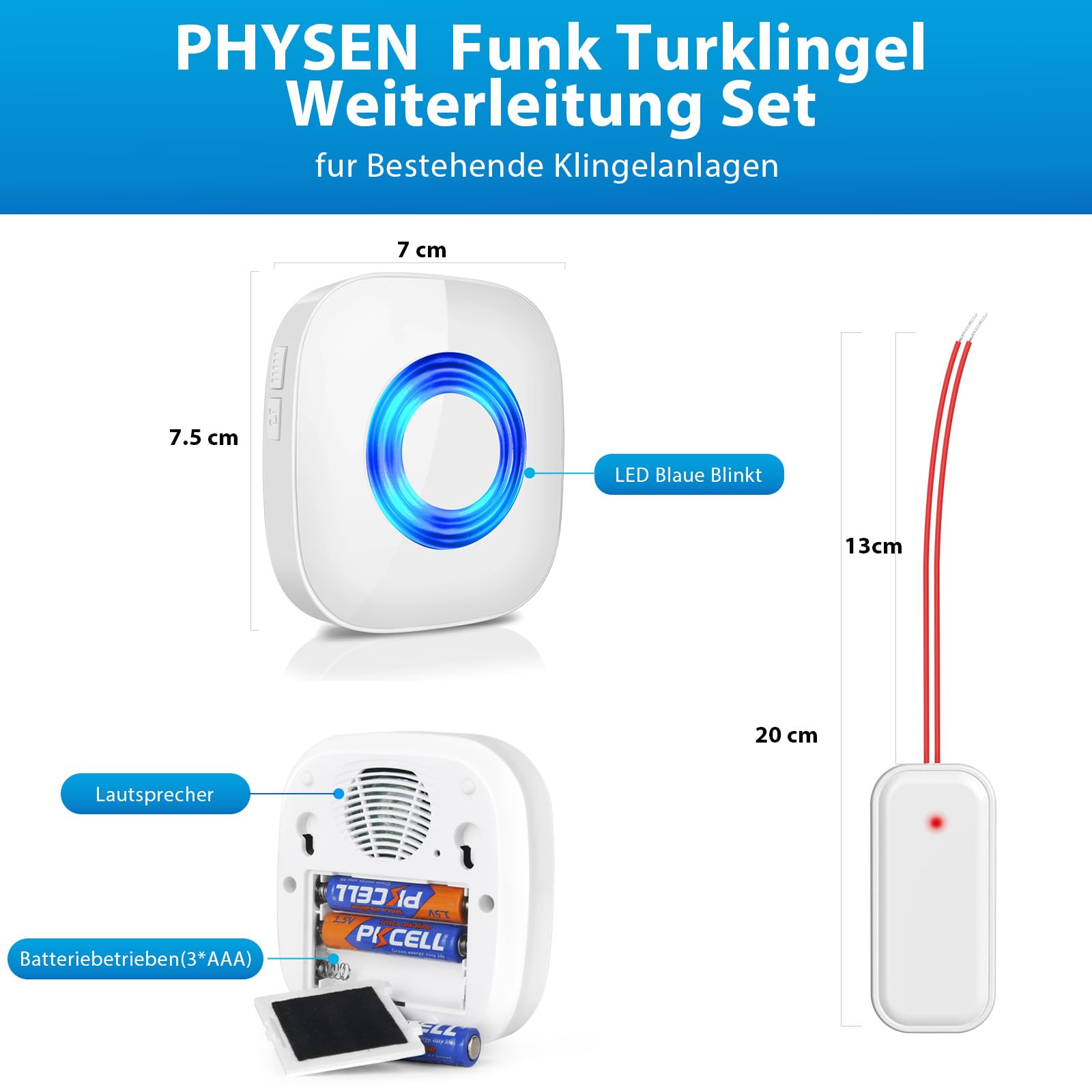 Reenvío de señal inalámbrica, timbre de puerta PHYSEN y reenvío de gong, convertidor de radio para sistemas de timbre existentes, juego de ampliación de timbre inalámbrico (1 WET02 – convertidor