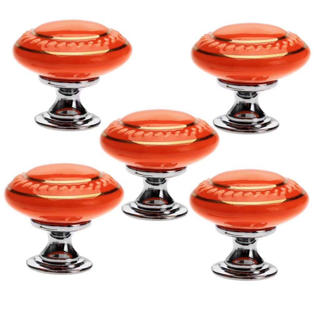ENmrfvkz Ceramic Cupboard Drawer Handle Knobs, Ceramic Zinc Alloy Round Cabinet Cupboard Drawer Knobs, 5 pcs with Screws, Multicolor(Oranje)