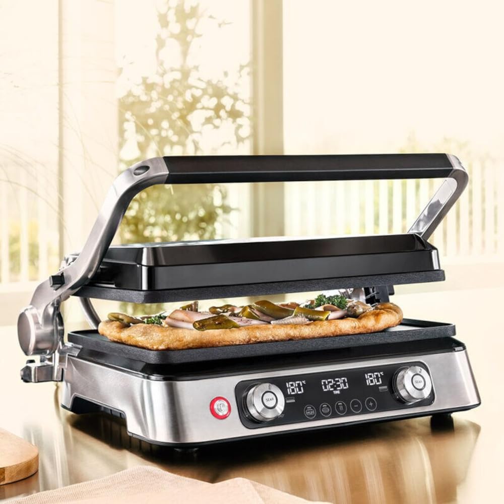 Braun MultiGrill 9 Pro CG 9140, grill elektryczny z 2 niezależnymi termostatami, 3 pozycje gotowania, płyty nadające się do mycia w zmywarce, tacka na tłuszcz, 2200 W, czarny/stal nierdzewna