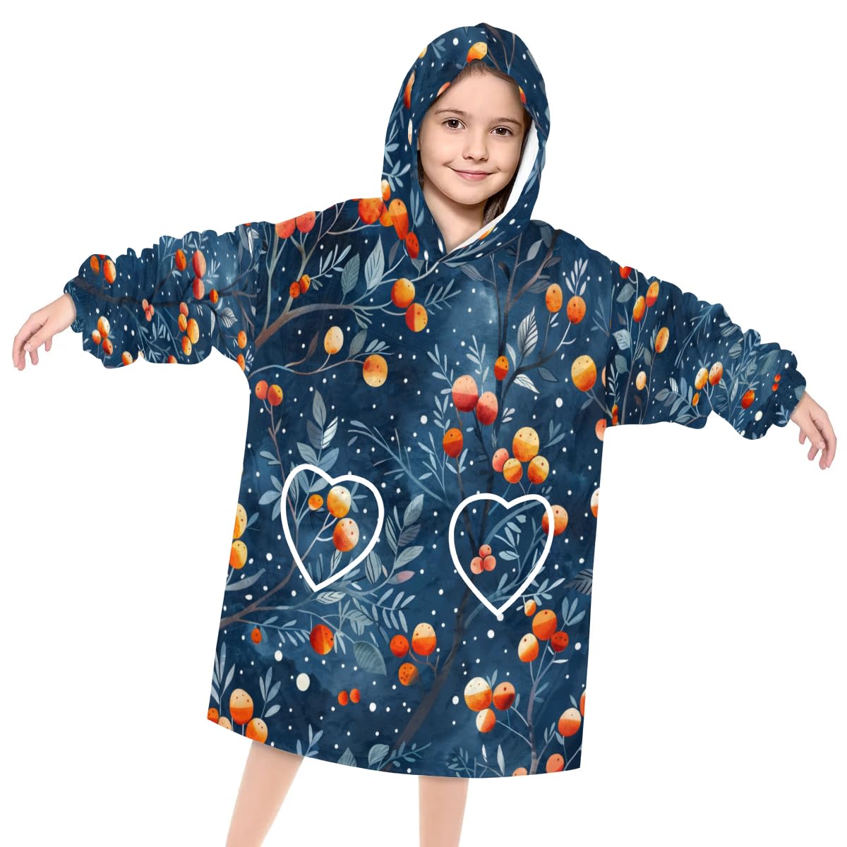 Pardick Wearable Blanket Hoodie for Kids, Glistening Peach Fleece Sweatshirt Blanket Oversized Blanket Sweatshirt with Pocket Flannel Warm Hooded Blanket 6-10 Year Old Girl Boy Gift, One Size